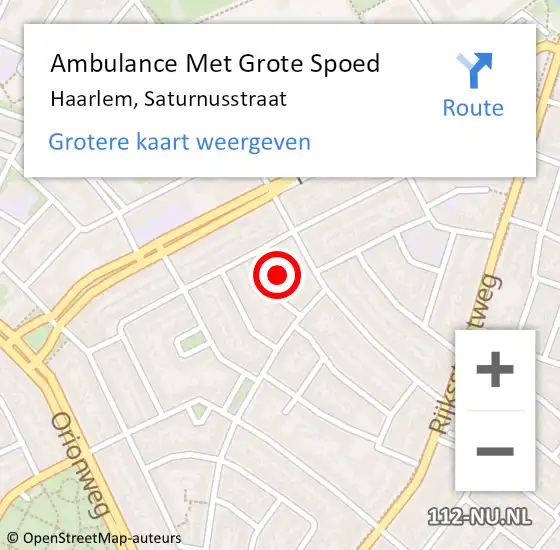 Locatie op kaart van de 112 melding: Ambulance Met Grote Spoed Naar Haarlem, Saturnusstraat op 26 maart 2022 09:38