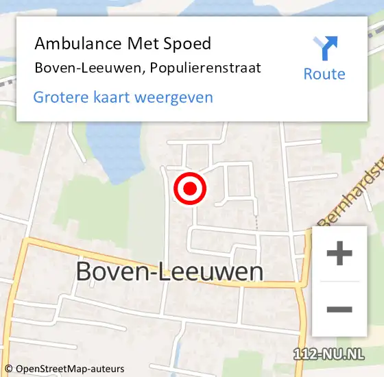 Locatie op kaart van de 112 melding: Ambulance Met Spoed Naar Boven-Leeuwen, Populierenstraat op 26 maart 2022 10:11