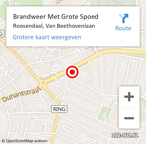 Locatie op kaart van de 112 melding: Brandweer Met Grote Spoed Naar Roosendaal, Van Beethovenlaan op 26 maart 2022 10:26