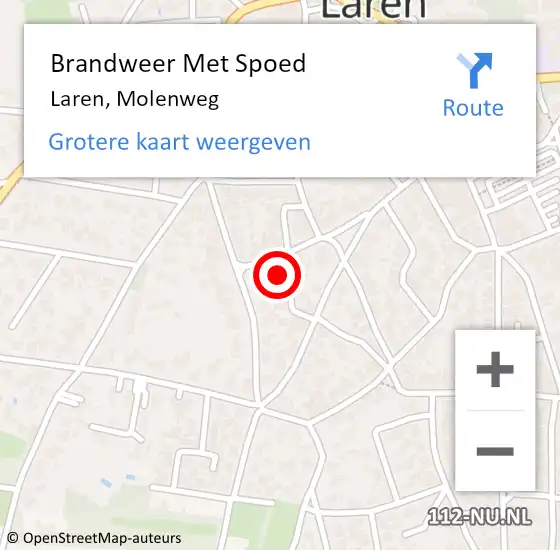 Locatie op kaart van de 112 melding: Brandweer Met Spoed Naar Laren, Molenweg op 26 maart 2022 10:27