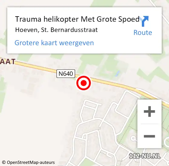 Locatie op kaart van de 112 melding: Trauma helikopter Met Grote Spoed Naar Hoeven, St. Bernardusstraat op 26 maart 2022 10:32