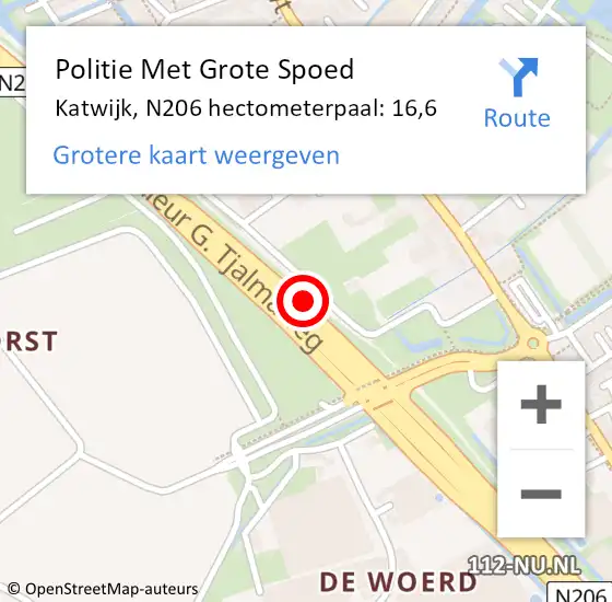 Locatie op kaart van de 112 melding: Politie Met Grote Spoed Naar Katwijk, N206 hectometerpaal: 16,6 op 26 maart 2022 10:49