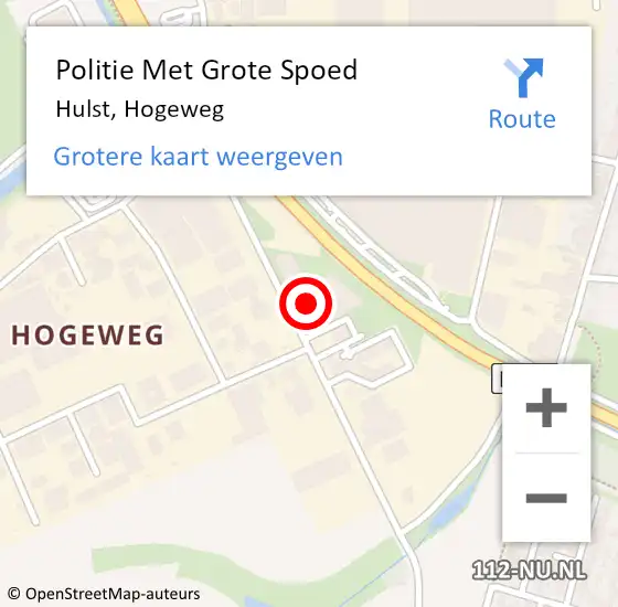 Locatie op kaart van de 112 melding: Politie Met Grote Spoed Naar Hulst, Hogeweg op 26 maart 2022 11:05