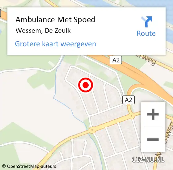Locatie op kaart van de 112 melding: Ambulance Met Spoed Naar Wessem, De Zeulk op 26 maart 2022 11:27