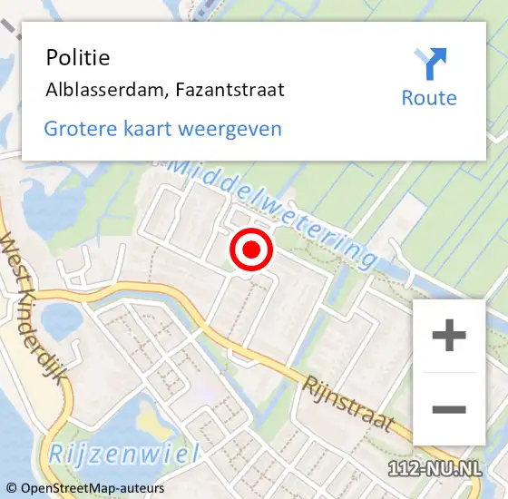 Locatie op kaart van de 112 melding: Politie Alblasserdam, Fazantstraat op 26 maart 2022 11:33