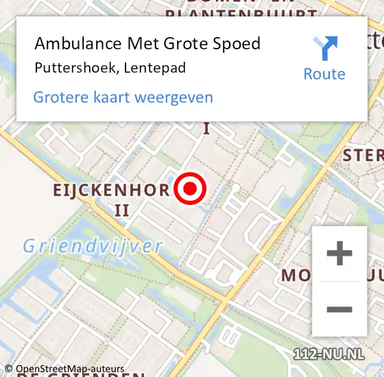 Locatie op kaart van de 112 melding: Ambulance Met Grote Spoed Naar Puttershoek, Lentepad op 26 maart 2022 11:45