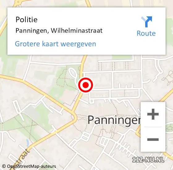 Locatie op kaart van de 112 melding: Politie Panningen, Wilhelminastraat op 26 maart 2022 11:47