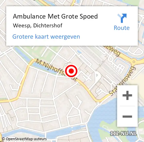 Locatie op kaart van de 112 melding: Ambulance Met Grote Spoed Naar Weesp, Dichtershof op 26 maart 2022 11:56