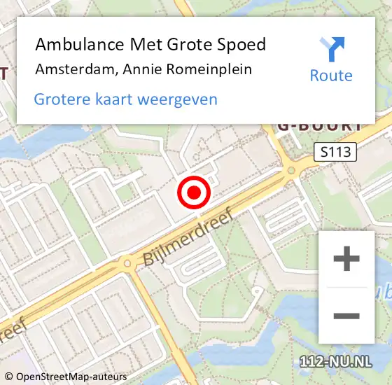 Locatie op kaart van de 112 melding: Ambulance Met Grote Spoed Naar Amsterdam-Zuidoost, Annie Romeinplein op 26 maart 2022 12:01