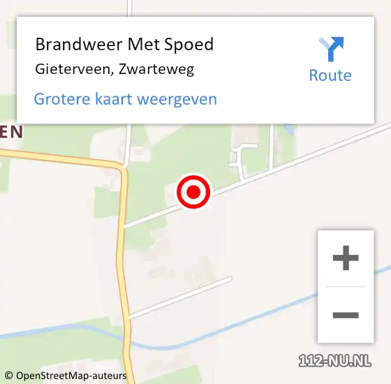 Locatie op kaart van de 112 melding: Brandweer Met Spoed Naar Gieterveen, Zwarteweg op 26 maart 2022 12:11