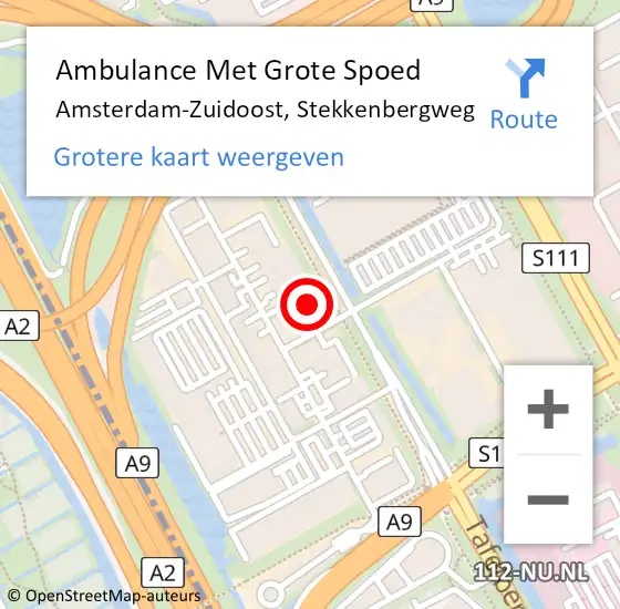 Locatie op kaart van de 112 melding: Ambulance Met Grote Spoed Naar Amsterdam-Zuidoost, Stekkenbergweg op 26 maart 2022 12:15