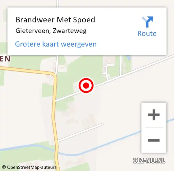 Locatie op kaart van de 112 melding: Brandweer Met Spoed Naar Gieterveen, Zwarteweg op 26 maart 2022 12:31