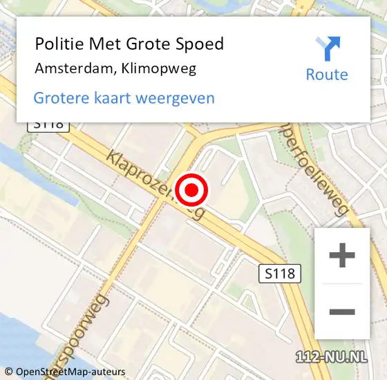 Locatie op kaart van de 112 melding: Politie Met Grote Spoed Naar Amsterdam, Klimopweg op 26 maart 2022 12:37
