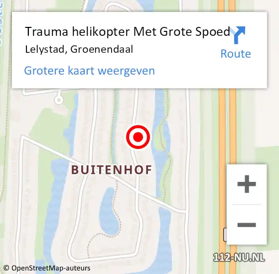 Locatie op kaart van de 112 melding: Trauma helikopter Met Grote Spoed Naar Lelystad, Groenendaal op 26 maart 2022 12:37