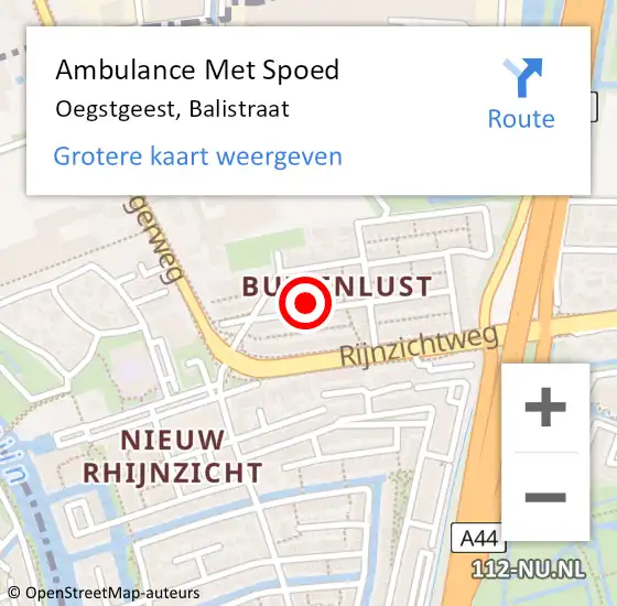 Locatie op kaart van de 112 melding: Ambulance Met Spoed Naar Oegstgeest, Balistraat op 26 maart 2022 12:38