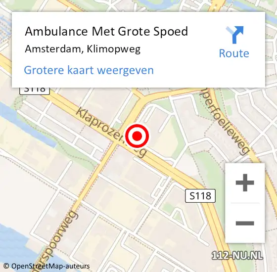 Locatie op kaart van de 112 melding: Ambulance Met Grote Spoed Naar Amsterdam, Klimopweg op 26 maart 2022 12:38