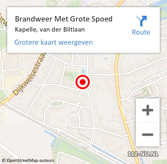 Locatie op kaart van de 112 melding: Brandweer Met Grote Spoed Naar Kapelle, van der Biltlaan op 26 maart 2022 12:49