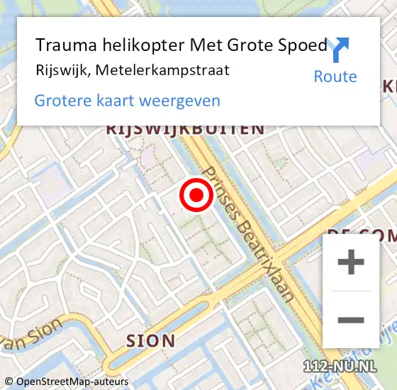 Locatie op kaart van de 112 melding: Trauma helikopter Met Grote Spoed Naar Rijswijk, Metelerkampstraat op 26 maart 2022 13:10