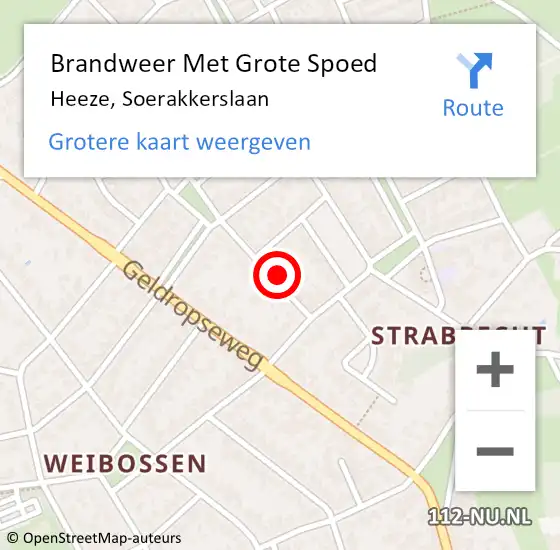 Locatie op kaart van de 112 melding: Brandweer Met Grote Spoed Naar Heeze, Soerakkerslaan op 26 maart 2022 13:11