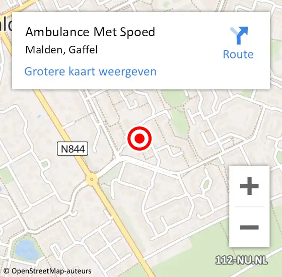 Locatie op kaart van de 112 melding: Ambulance Met Spoed Naar Malden, Gaffel op 26 maart 2022 13:12