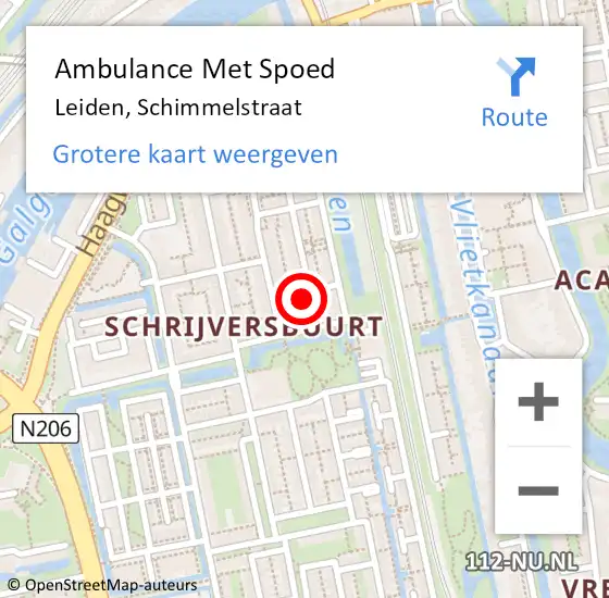 Locatie op kaart van de 112 melding: Ambulance Met Spoed Naar Leiden, Schimmelstraat op 26 maart 2022 13:17