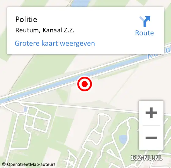 Locatie op kaart van de 112 melding: Politie Reutum, Kanaal Z.Z. op 26 maart 2022 13:21