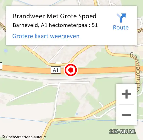 Locatie op kaart van de 112 melding: Brandweer Met Grote Spoed Naar Barneveld, A1 hectometerpaal: 51 op 26 maart 2022 13:30