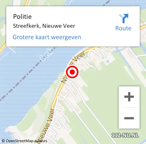 Locatie op kaart van de 112 melding: Politie Streefkerk, Nieuwe Veer op 26 maart 2022 13:49