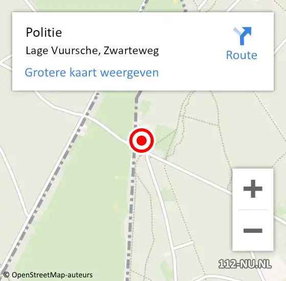 Locatie op kaart van de 112 melding: Politie Lage Vuursche, Zwarteweg op 26 maart 2022 13:57