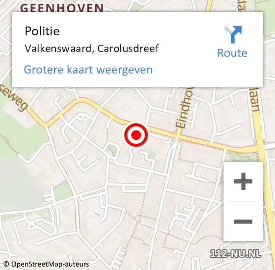 Locatie op kaart van de 112 melding: Politie Valkenswaard, Carolusdreef op 26 maart 2022 14:16