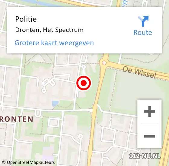 Locatie op kaart van de 112 melding: Politie Dronten, Het Spectrum op 26 maart 2022 14:31