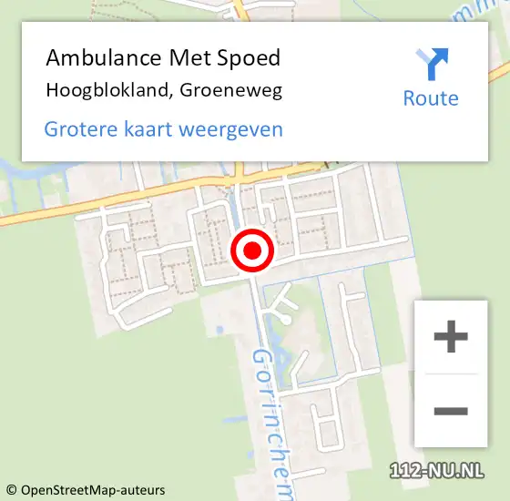 Locatie op kaart van de 112 melding: Ambulance Met Spoed Naar Hoogblokland, Groeneweg op 26 maart 2022 14:36