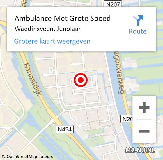 Locatie op kaart van de 112 melding: Ambulance Met Grote Spoed Naar Waddinxveen, Junolaan op 26 maart 2022 14:43