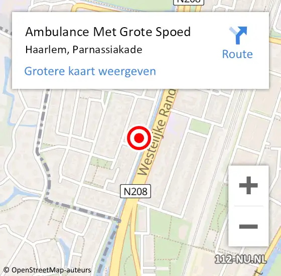 Locatie op kaart van de 112 melding: Ambulance Met Grote Spoed Naar Haarlem, Parnassiakade op 26 maart 2022 14:59