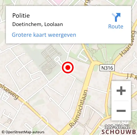 Locatie op kaart van de 112 melding: Politie Doetinchem, Loolaan op 26 maart 2022 15:03