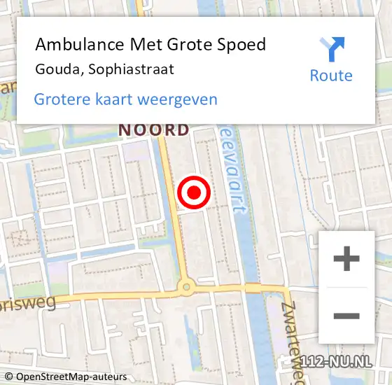 Locatie op kaart van de 112 melding: Ambulance Met Grote Spoed Naar Gouda, Sophiastraat op 26 maart 2022 15:14