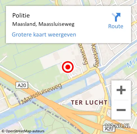 Locatie op kaart van de 112 melding: Politie Maasland, Maassluiseweg op 26 maart 2022 15:14