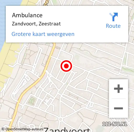 Locatie op kaart van de 112 melding: Ambulance Zandvoort, Zeestraat op 26 maart 2022 15:17