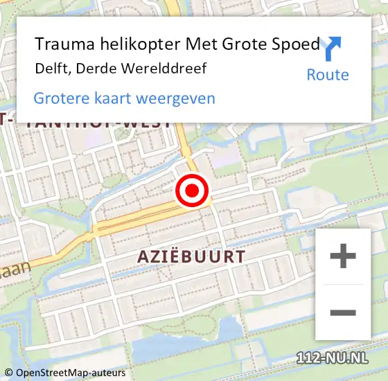 Locatie op kaart van de 112 melding: Trauma helikopter Met Grote Spoed Naar Delft, Derde Werelddreef op 26 maart 2022 15:18