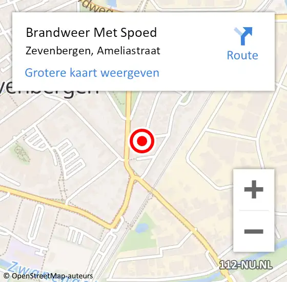 Locatie op kaart van de 112 melding: Brandweer Met Spoed Naar Zevenbergen, Ameliastraat op 26 maart 2022 15:23