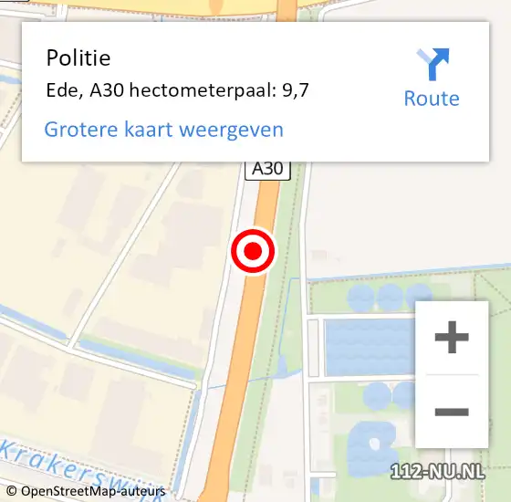 Locatie op kaart van de 112 melding: Politie De Wolden, A30 hectometerpaal: 9,7 op 26 maart 2022 15:26