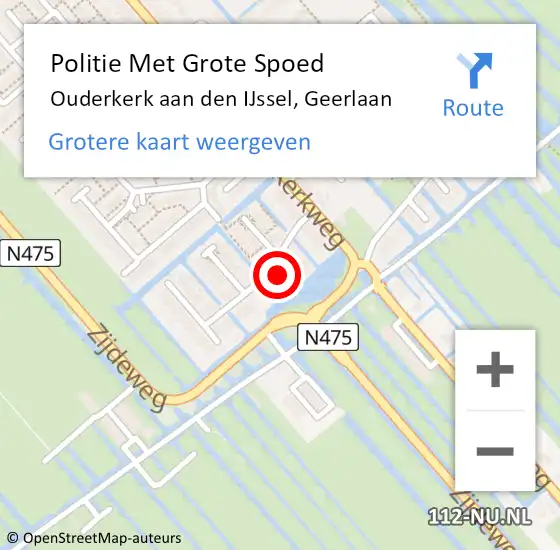 Locatie op kaart van de 112 melding: Politie Met Grote Spoed Naar Ouderkerk aan den IJssel, Geerlaan op 26 maart 2022 15:29