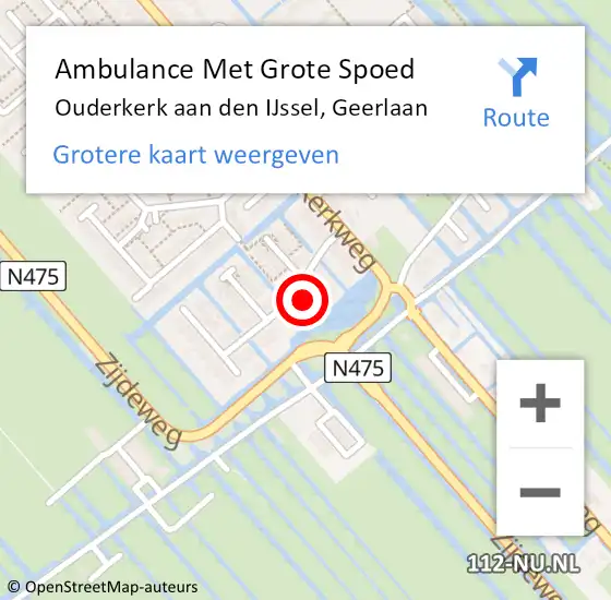 Locatie op kaart van de 112 melding: Ambulance Met Grote Spoed Naar Ouderkerk aan den IJssel, Geerlaan op 26 maart 2022 15:33