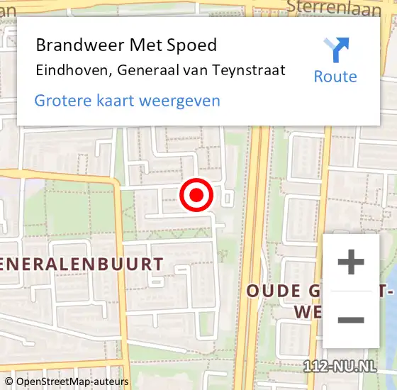 Locatie op kaart van de 112 melding: Brandweer Met Spoed Naar Eindhoven, Generaal van Teynstraat op 26 maart 2022 15:33