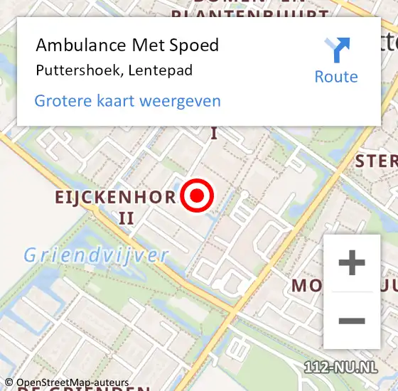 Locatie op kaart van de 112 melding: Ambulance Met Spoed Naar Puttershoek, Lentepad op 26 maart 2022 16:06