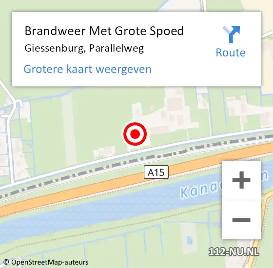 Locatie op kaart van de 112 melding: Brandweer Met Grote Spoed Naar Giessenburg, Parallelweg op 26 maart 2022 16:42