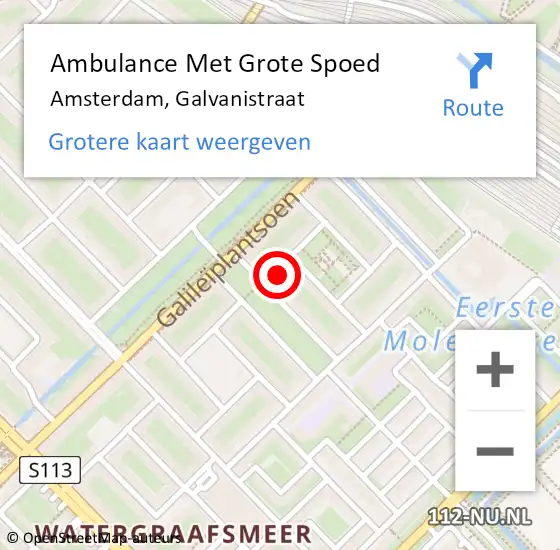 Locatie op kaart van de 112 melding: Ambulance Met Grote Spoed Naar Amsterdam, Galvanistraat op 26 maart 2022 16:46