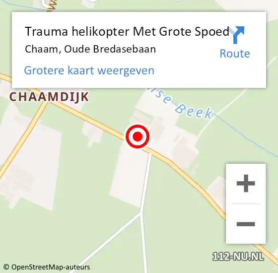 Locatie op kaart van de 112 melding: Trauma helikopter Met Grote Spoed Naar Chaam, Oude Bredasebaan op 26 maart 2022 16:51