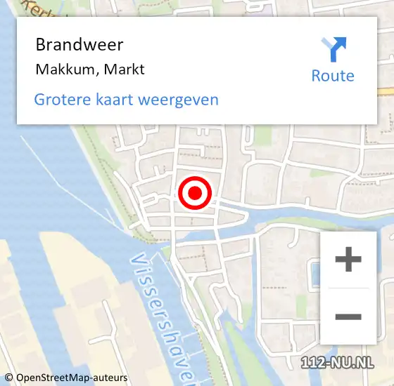 Locatie op kaart van de 112 melding: Brandweer Makkum, Markt op 26 maart 2022 17:09