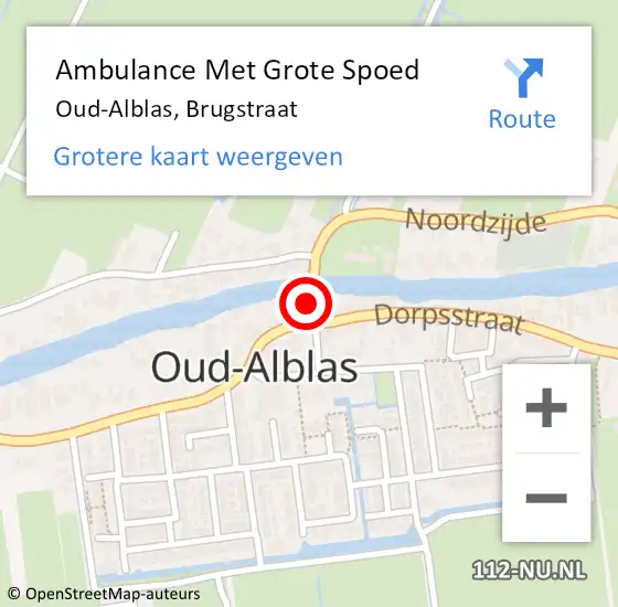 Locatie op kaart van de 112 melding: Ambulance Met Grote Spoed Naar Oud-Alblas, Brugstraat op 26 maart 2022 17:54